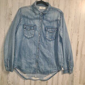 One Teaspoon women XS Denim Pacifica Ripped Jean Snap Shirt Top